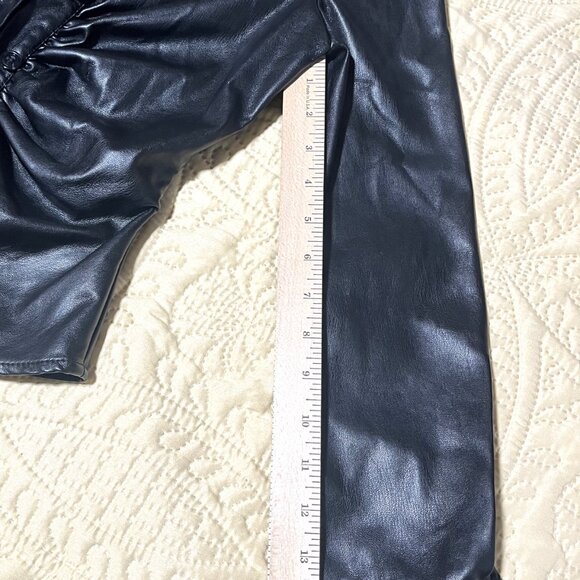 Zara Ruched Front Faux Leather Black Blouse Top Size XS Button Front - Picture 9 of 9